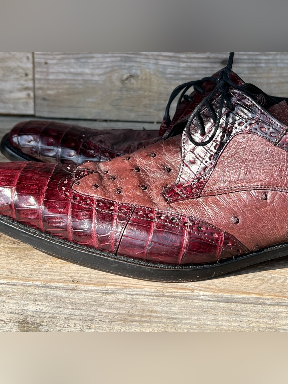Mezlan Genuine Crocodile Luxury Derby Shoes Burgundy A64065 Men’s 10.5 M RARE - Picture 7 of 16